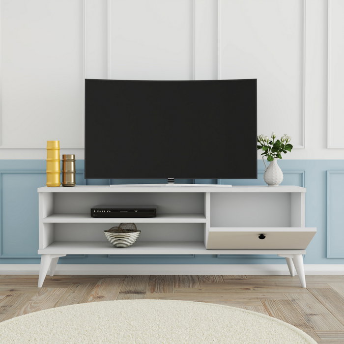 Hanah Home Retro 1564 Soporte TV 120cm Tablero Melamina Blanco Patas 15cm